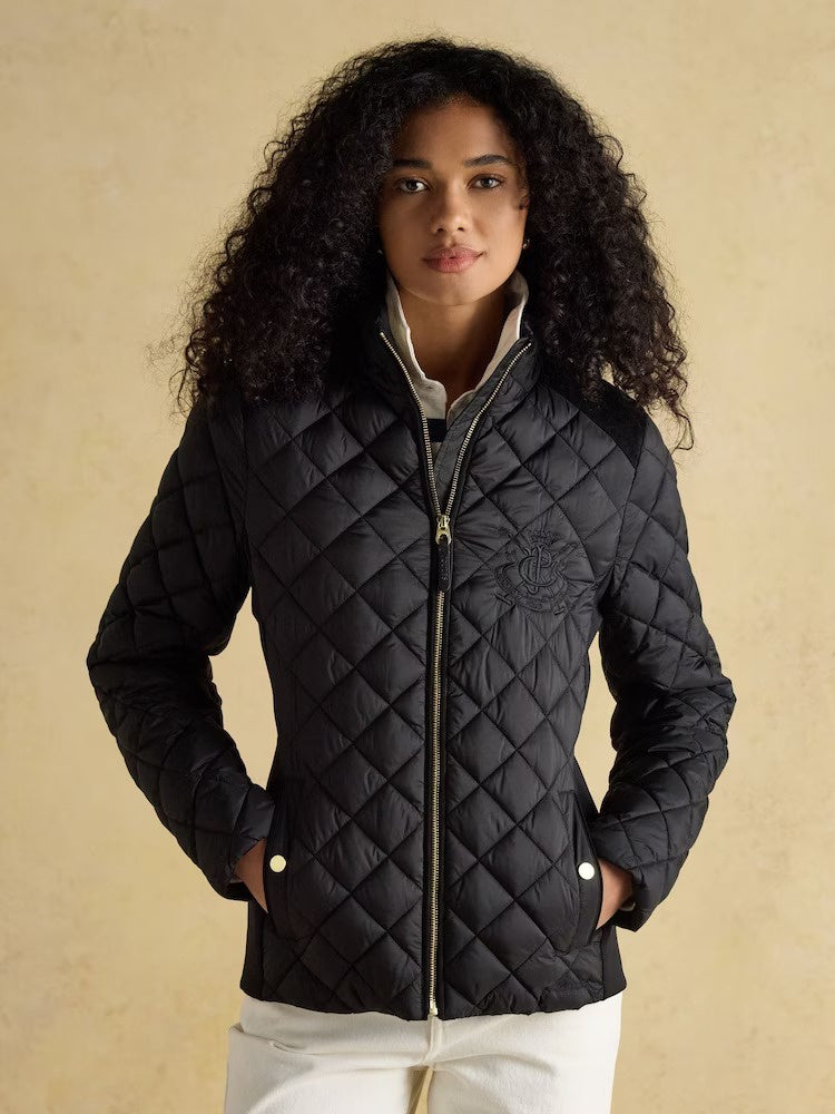 Braemar Luxe Black Showerproof Diamond Quilted Coat