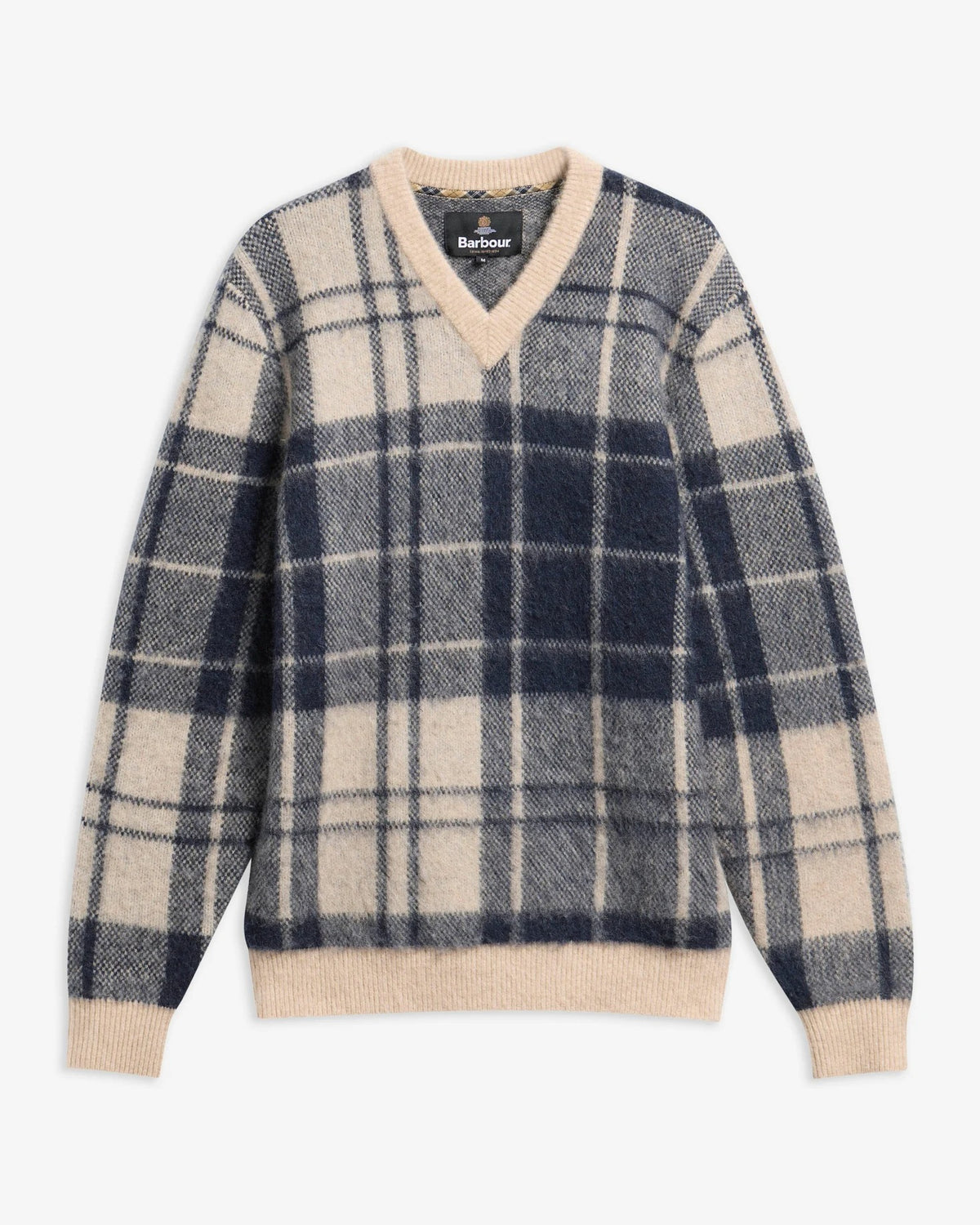 Hunham Tartan V-Neck Jumper - Stone