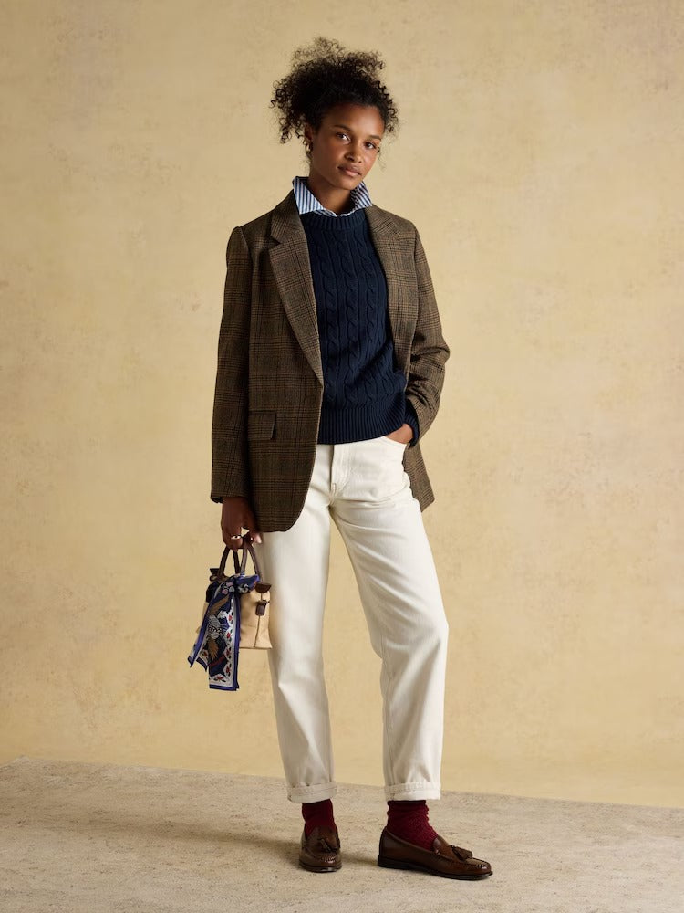 Navy Classic Crew Neck Cotton Cable Knit Jumper