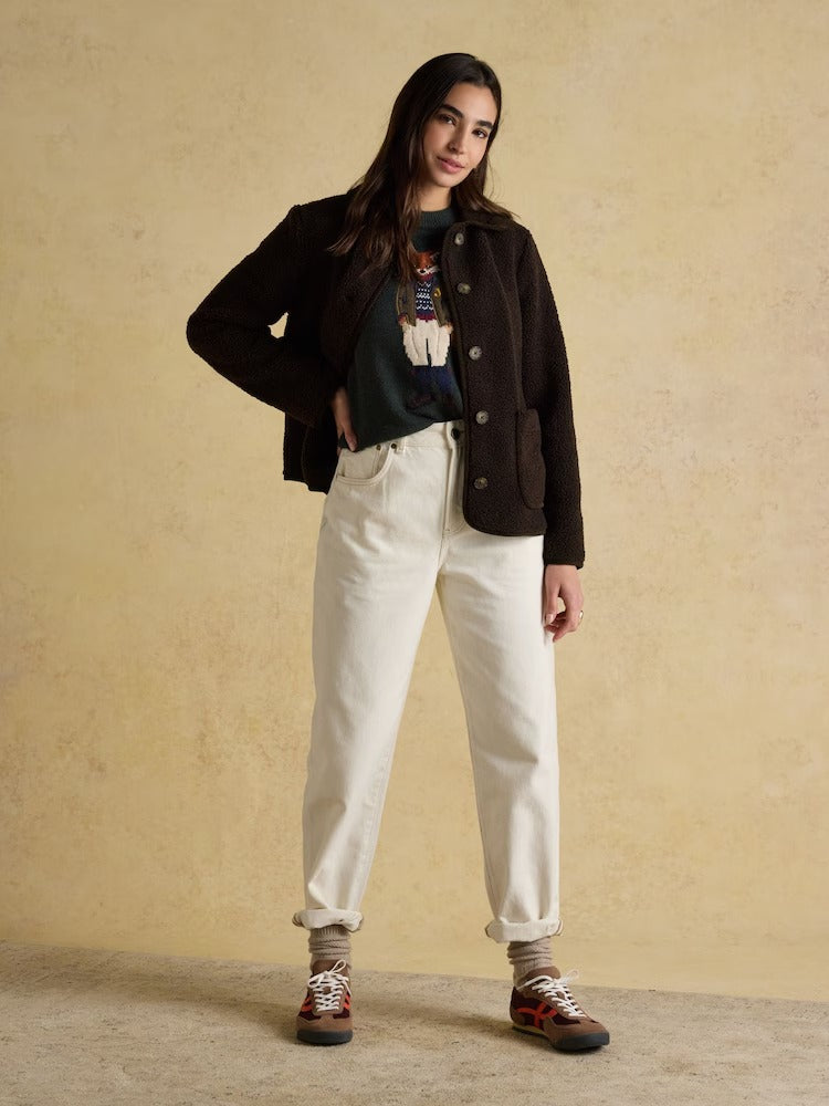 Sadie Chocolate Brown Collared Fleece Jacket