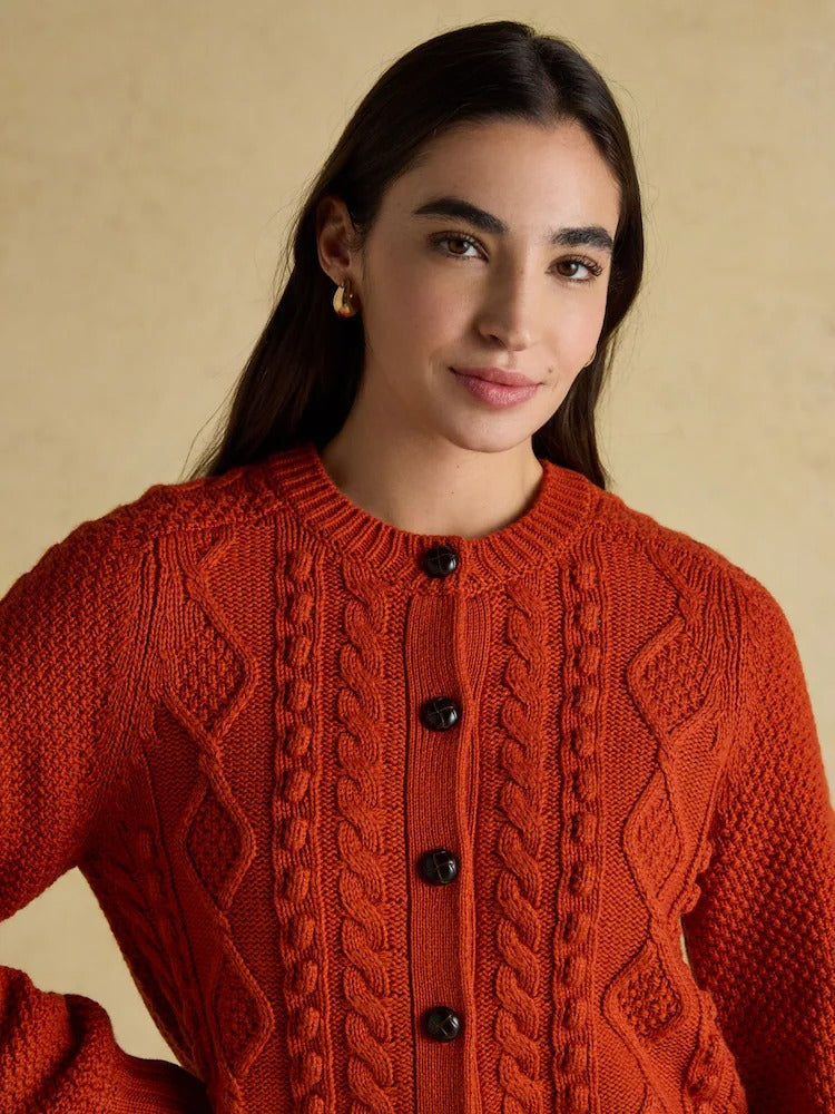 Rafferty Burnt Orange Cable Knit Cardigan