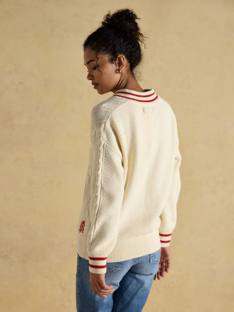 Dibbly Cream Cotton Cable Knit Cricket Jumper