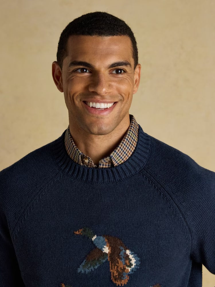 Duck Intarsia Blue Crew Neck Jumper