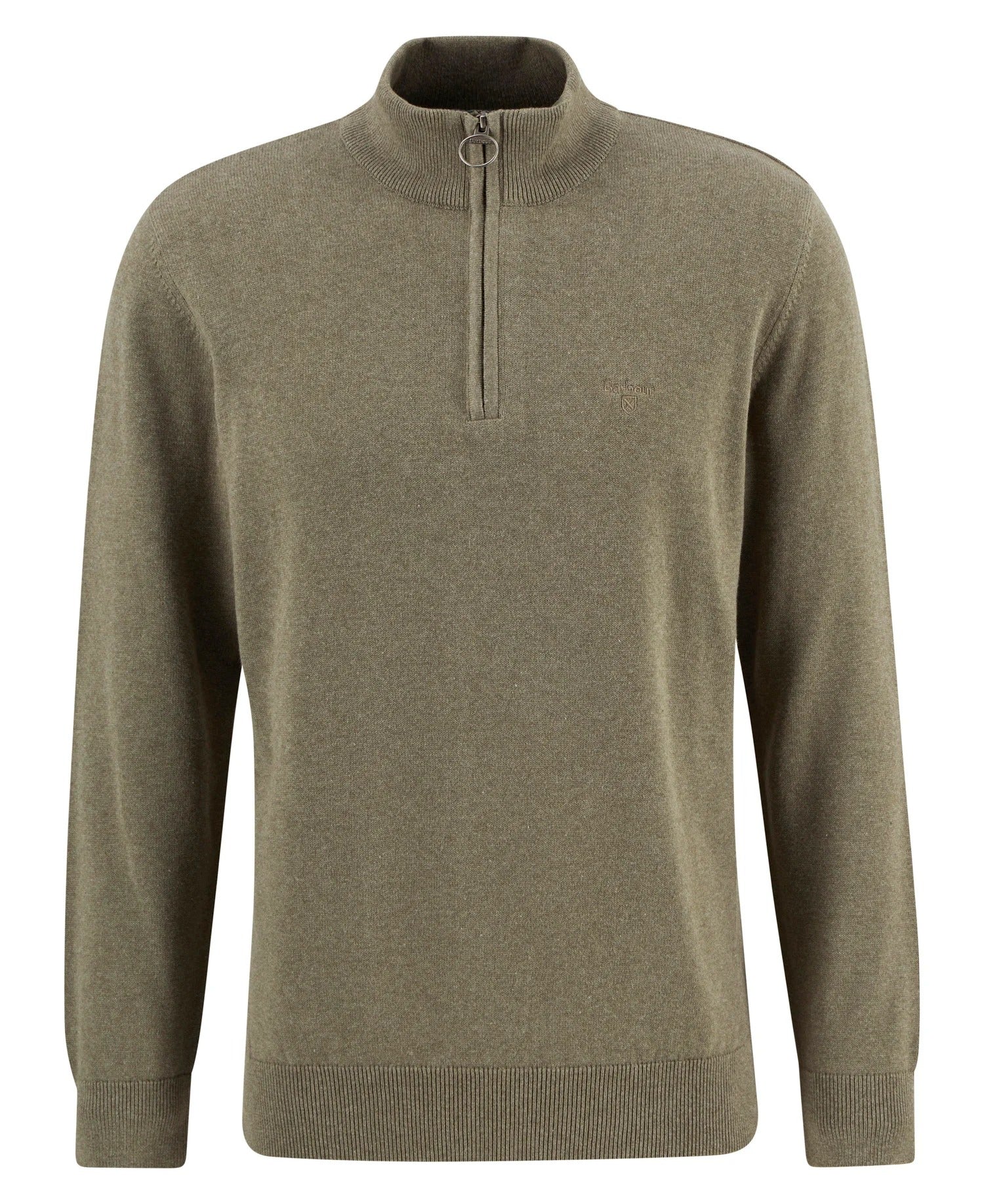 Cotton Quarter-Zip Jumper - Smokey Olive