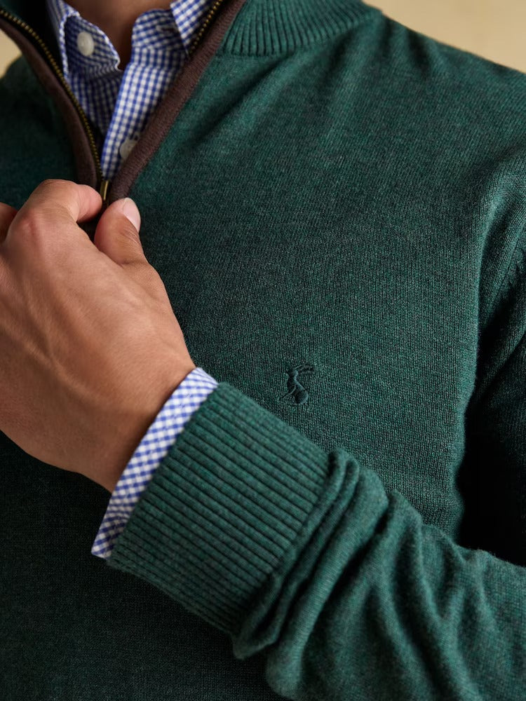 Hillside Dark Green Quarter Zip Knitted Jumper