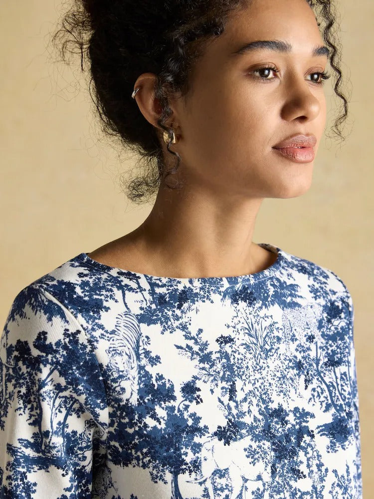 Harbour Navy Toile de Jouy Boat Neck Printed Top