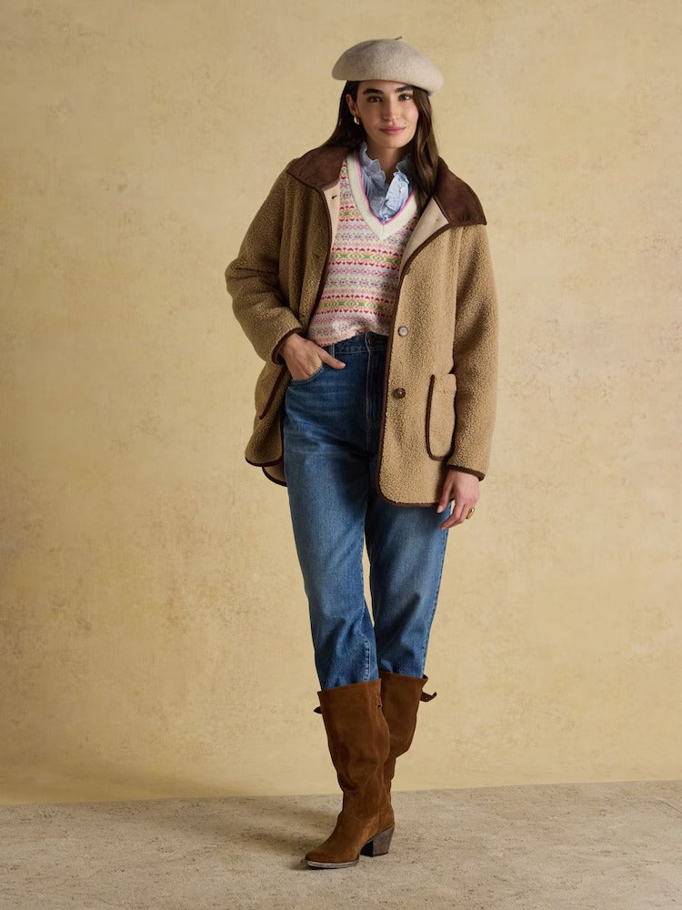 Sadie Taupe Longline Fleece Jacket