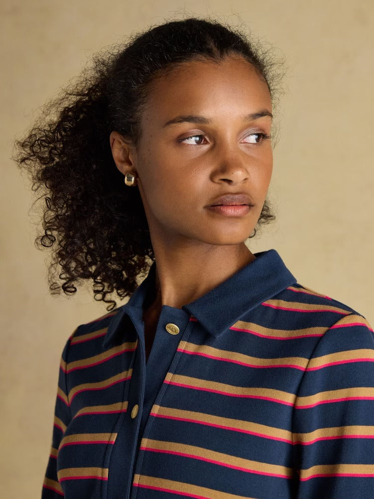 Premium Ribbed Navy Tan Pink Button Through Jersey Cardigan