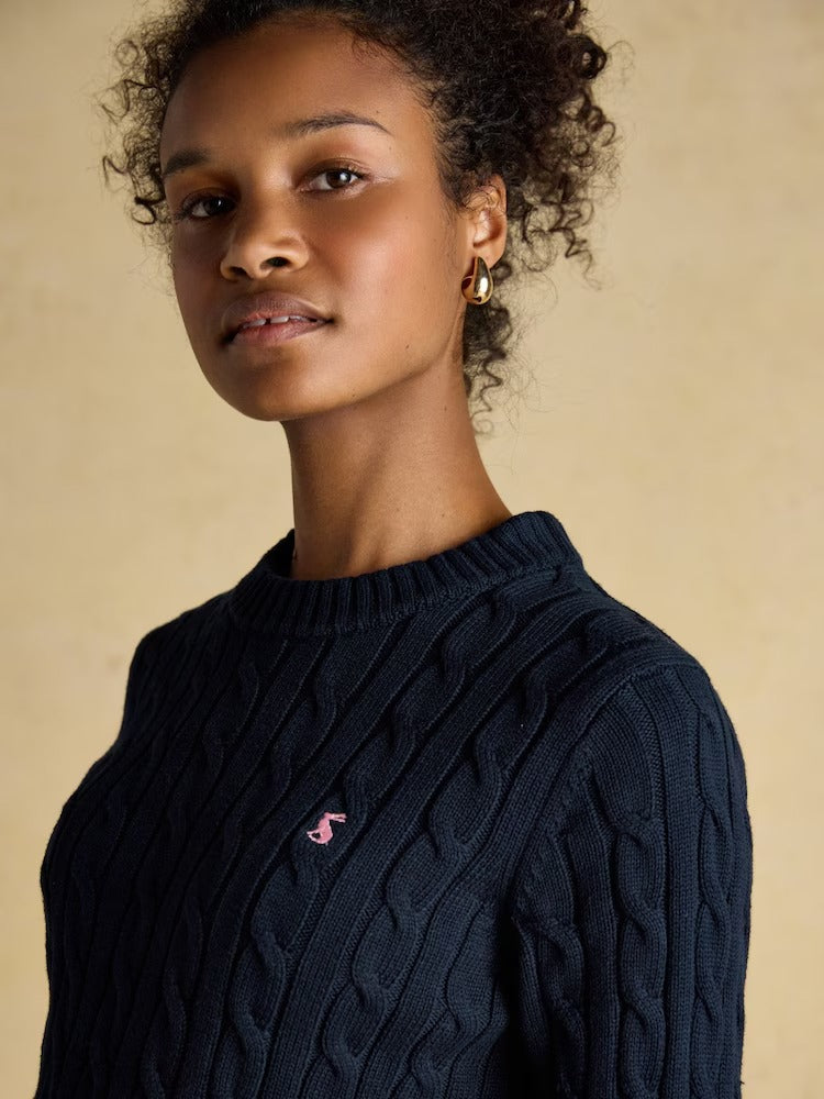 Navy Classic Crew Neck Cotton Cable Knit Jumper