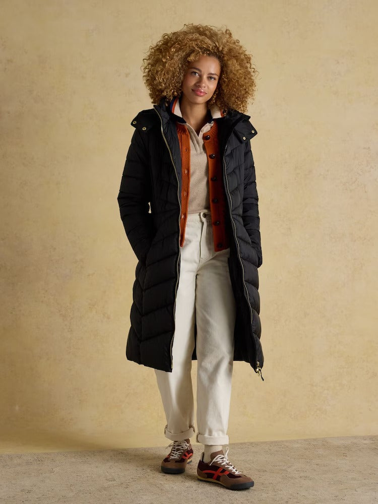 Pembury Black Showerproof Longline Padded Coat with Hood