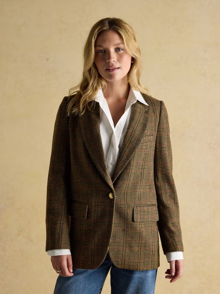 Hackmore Brown Check Relaxed Fit Tweed Blazer With Wool