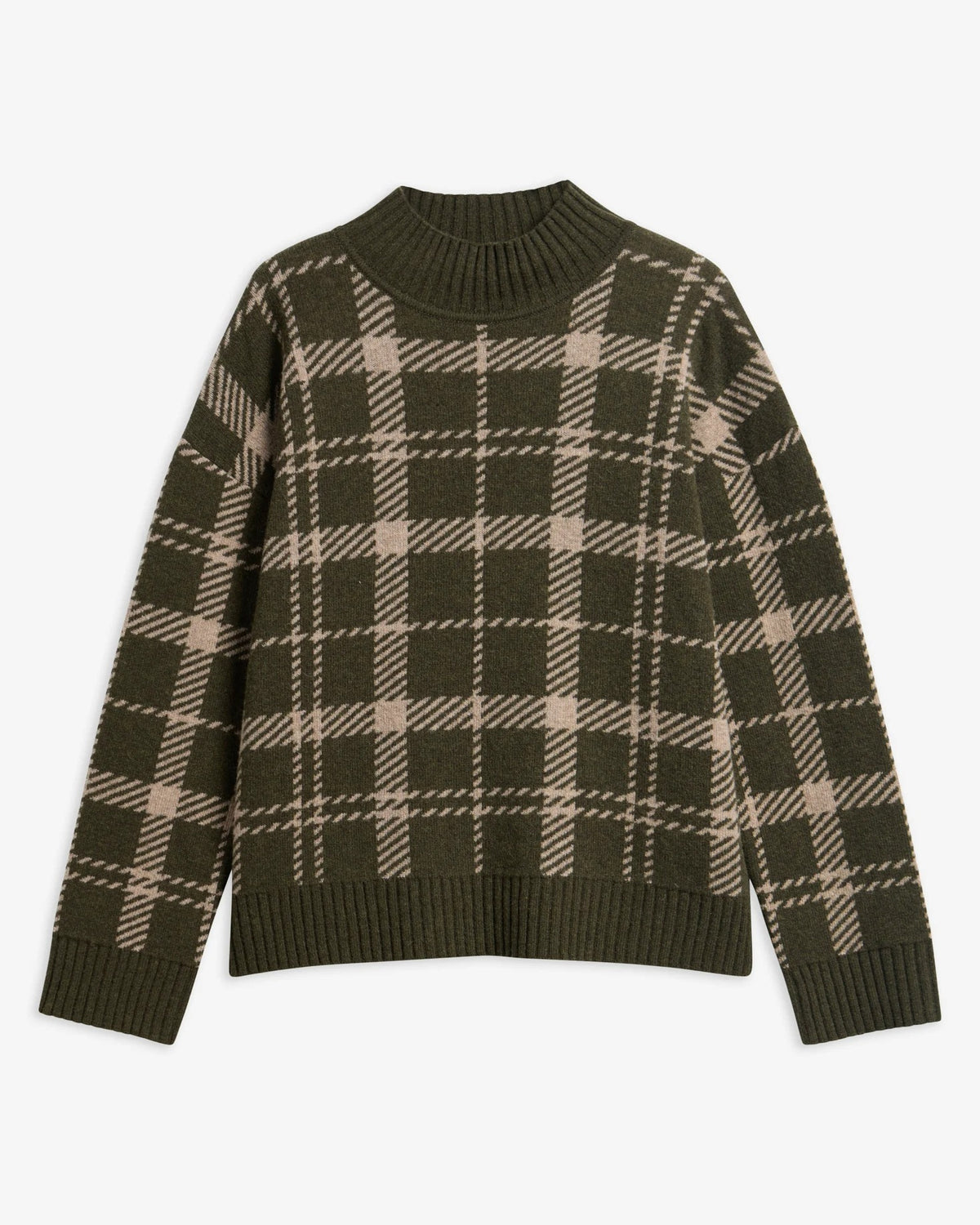 Delilah Tartan Wool Jumper - Olive Multi