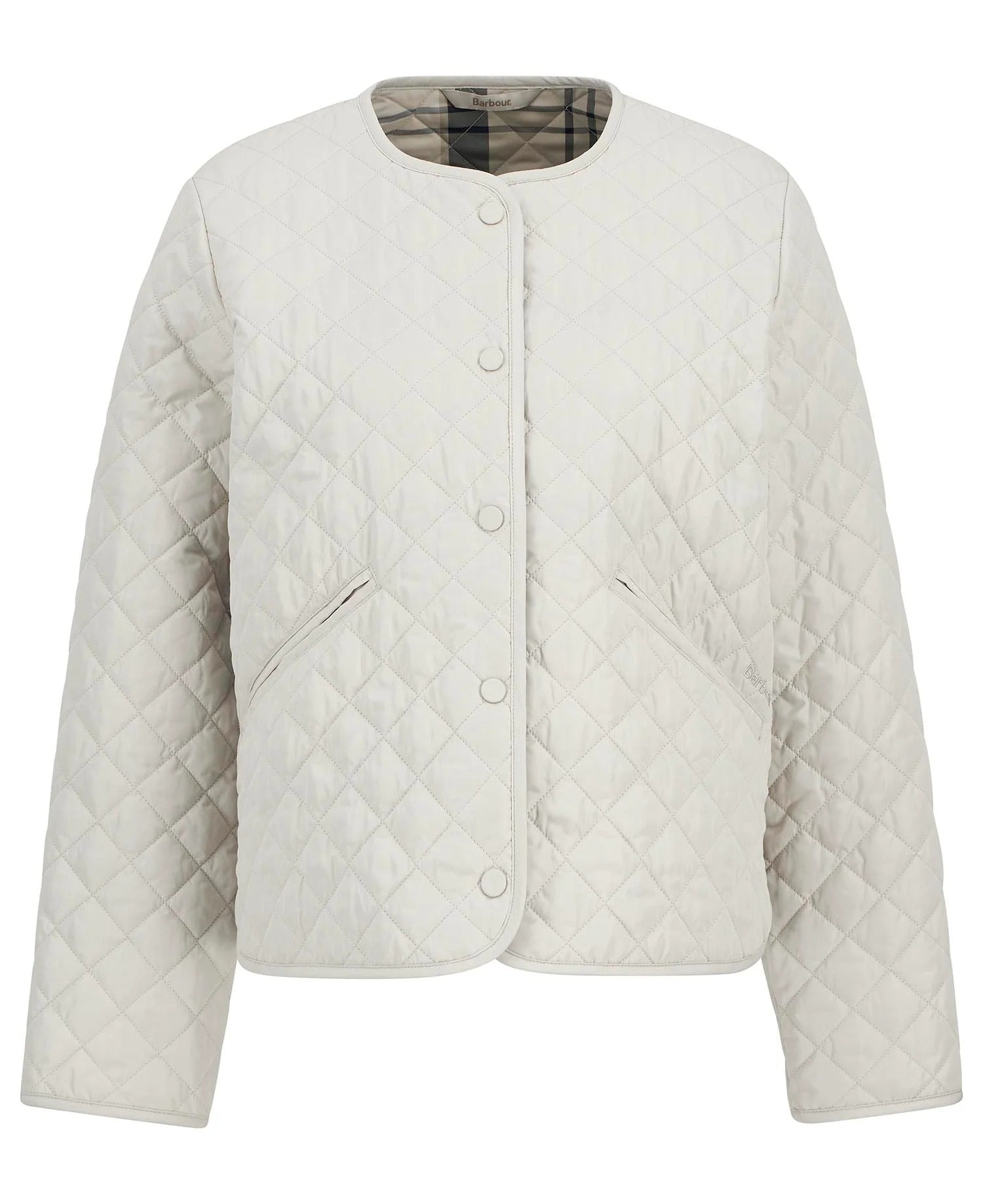 Cashel Collarless Quilted Jacket - Mist/Dress Navy Tartan
