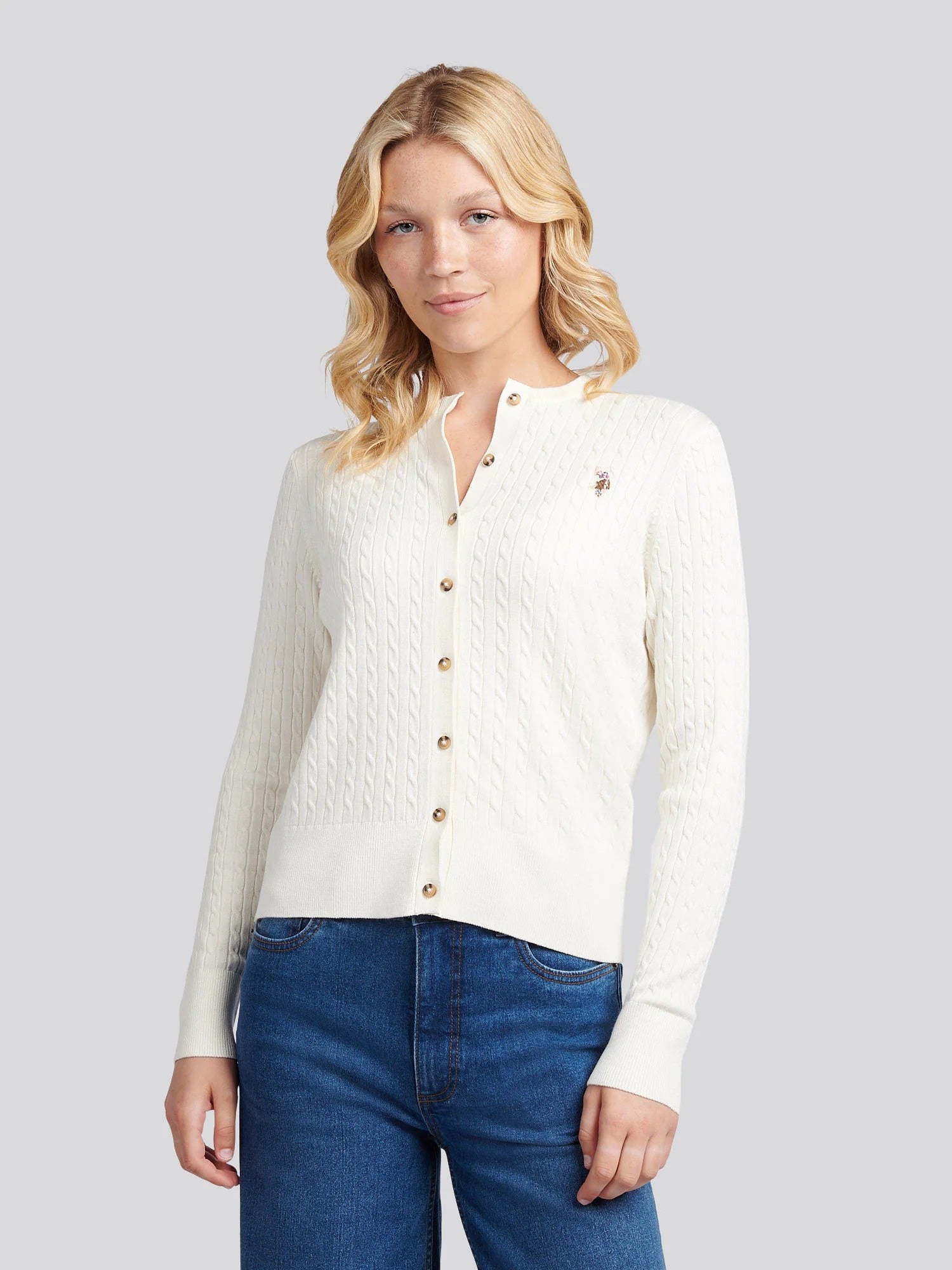 Women's Fine Cable Knit Cardigan in Marshmallow