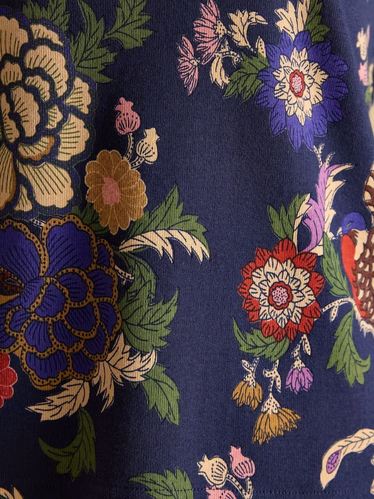 Harbour Navy Bird Floral Boat Neck Printed Top
