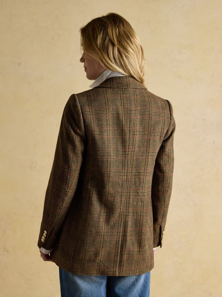 Hackmore Brown Check Relaxed Fit Tweed Blazer With Wool