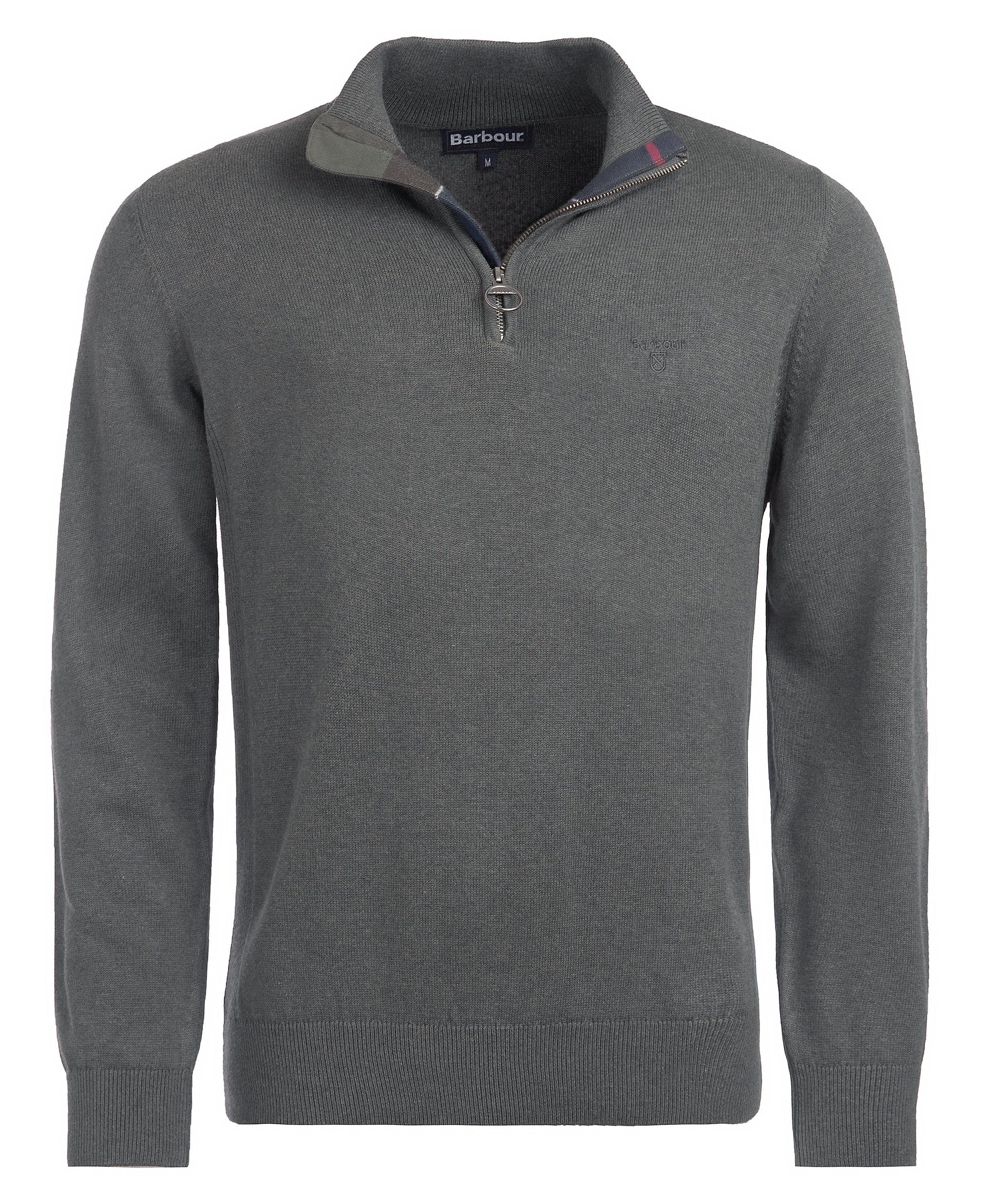 Cotton Quarter-Zip Jumper - Olive Marl