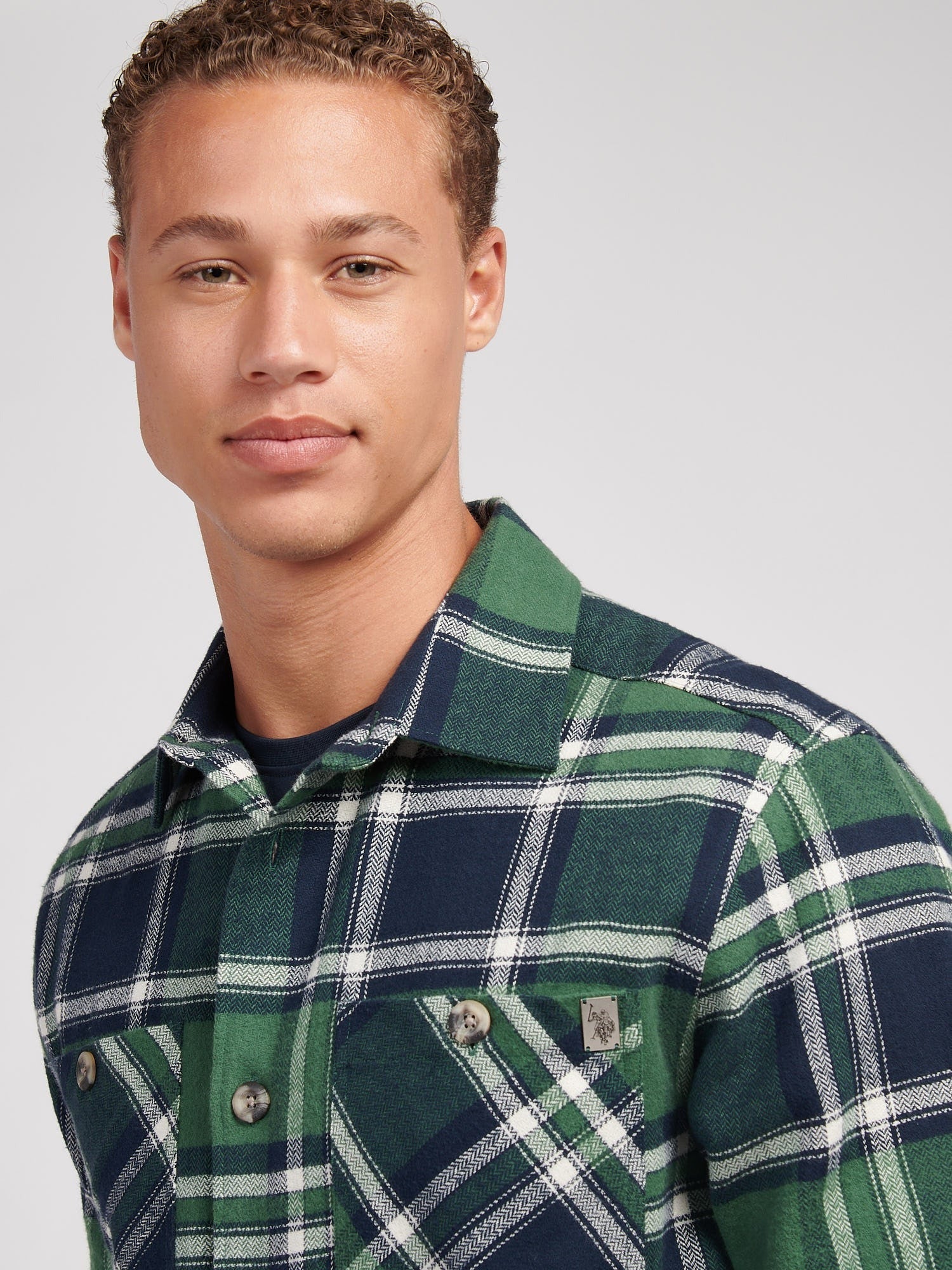 Men's Enlarged Check Overshirt in Pineneedle