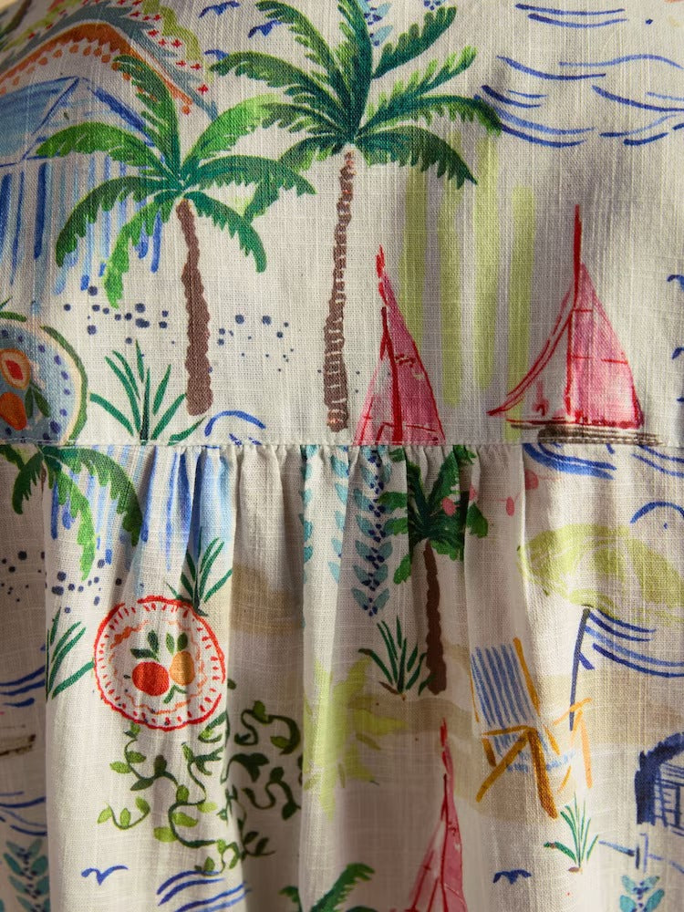 Isobel Coastal Scene Print Crochet Trim Shirt
