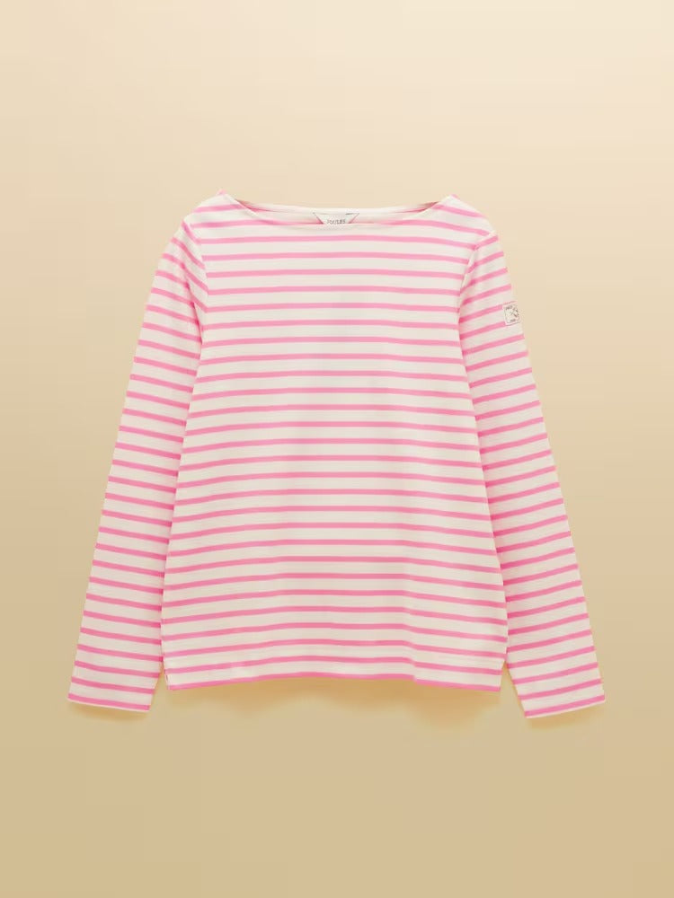 Harbour Cream & Pink Long Sleeve Striped Boat Neck Long Sleeve Breton Top