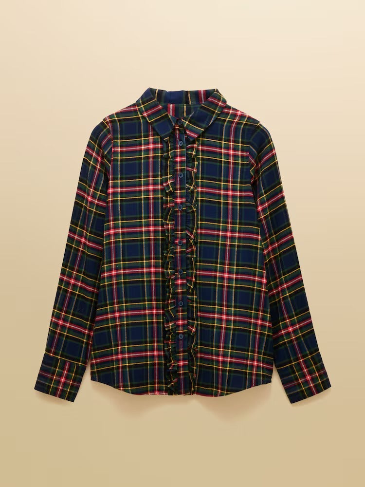 Selene Navy Brushed Ruffle Shirt