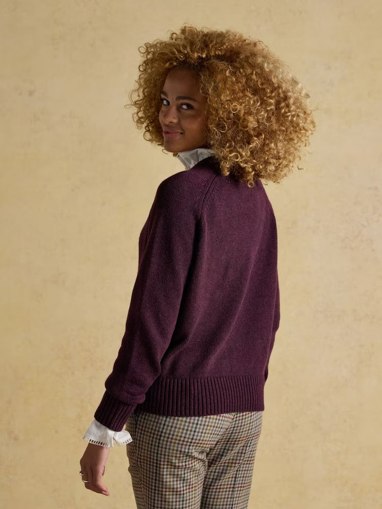 Jonty Wine Red Intarsia Cotton-Rich Crew Neck Jumper