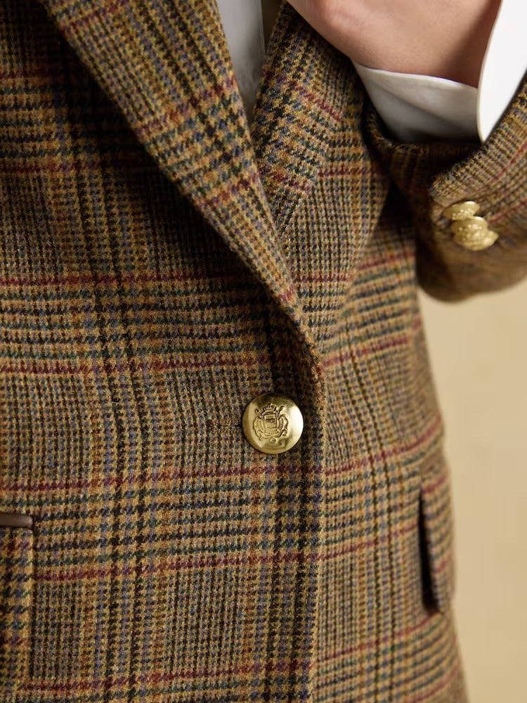 Hackmore Brown Check Relaxed Fit Tweed Blazer With Wool