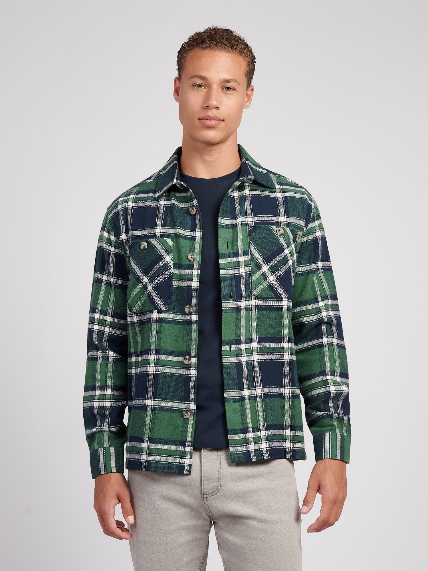 Men's Enlarged Check Overshirt in Pineneedle