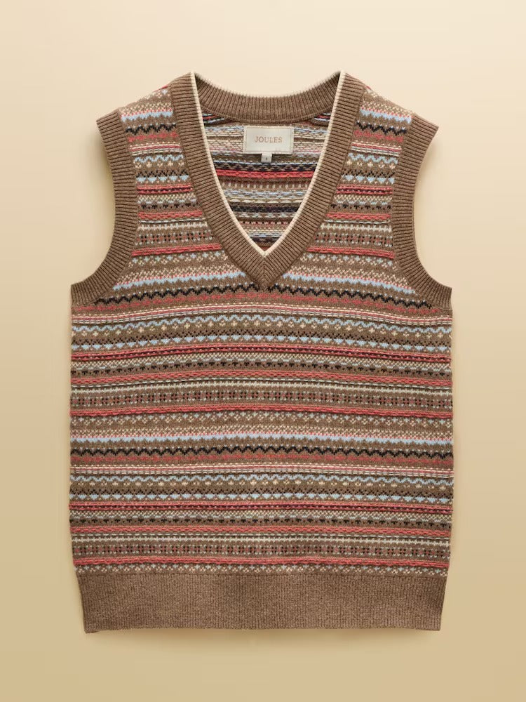 Tan Brown Cotton Rich V-Neck Knitted Vest