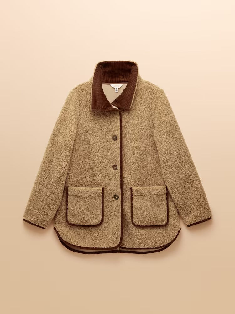 Sadie Taupe Longline Fleece Jacket