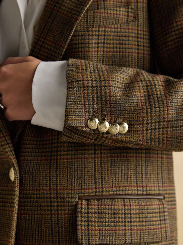 Hackmore Brown Check Relaxed Fit Tweed Blazer With Wool