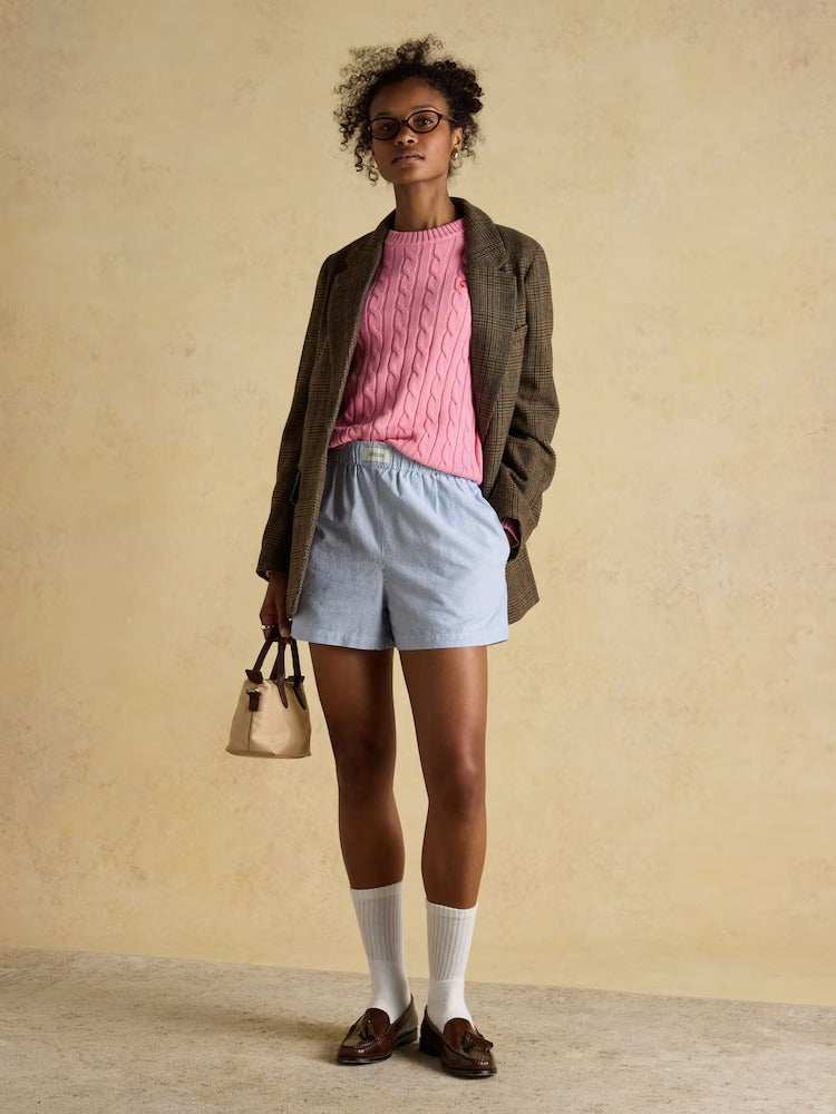 Pink Classic Crew Neck Cotton Cable Knit Jumper