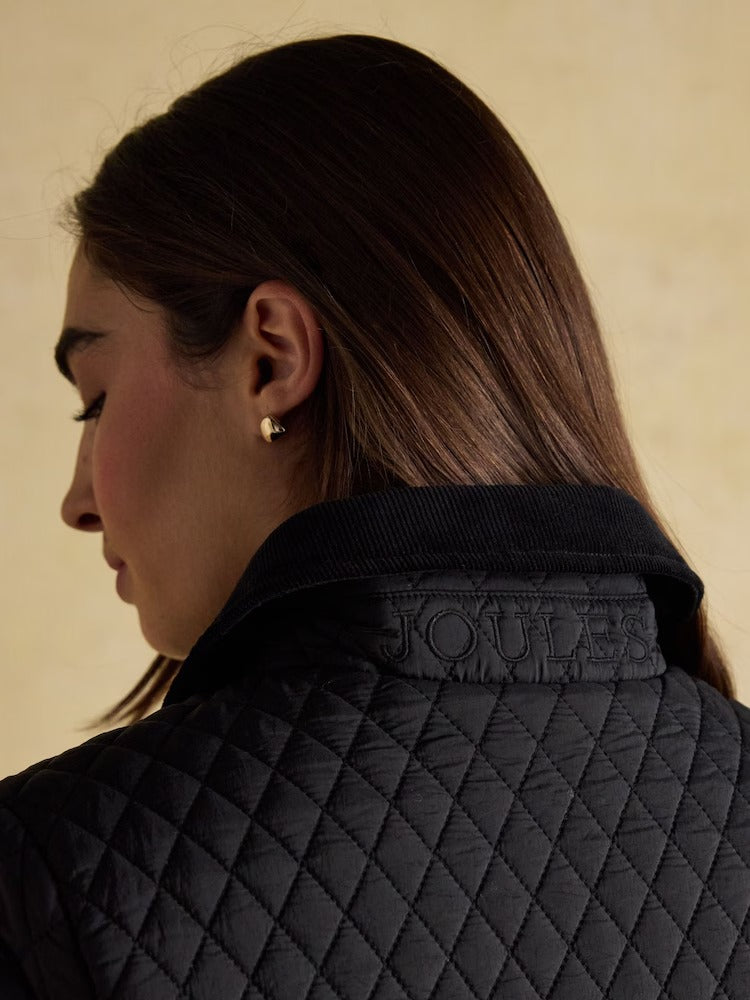 Rosewell Black Longline Diamond Quilted Showerproof Coat