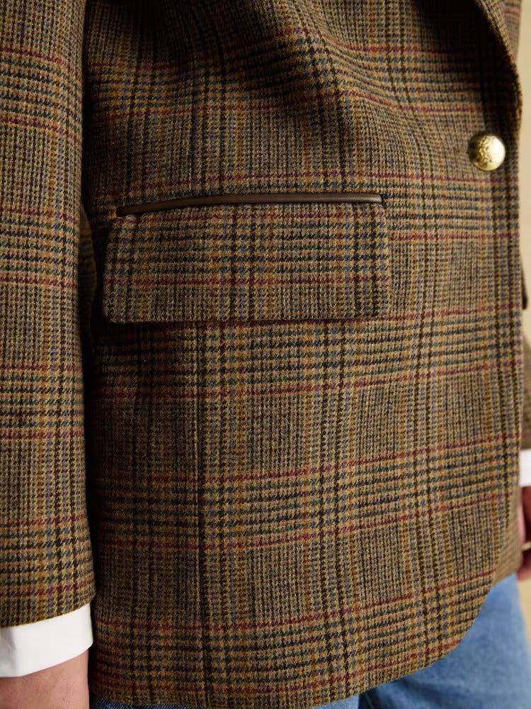 Hackmore Brown Check Relaxed Fit Tweed Blazer With Wool