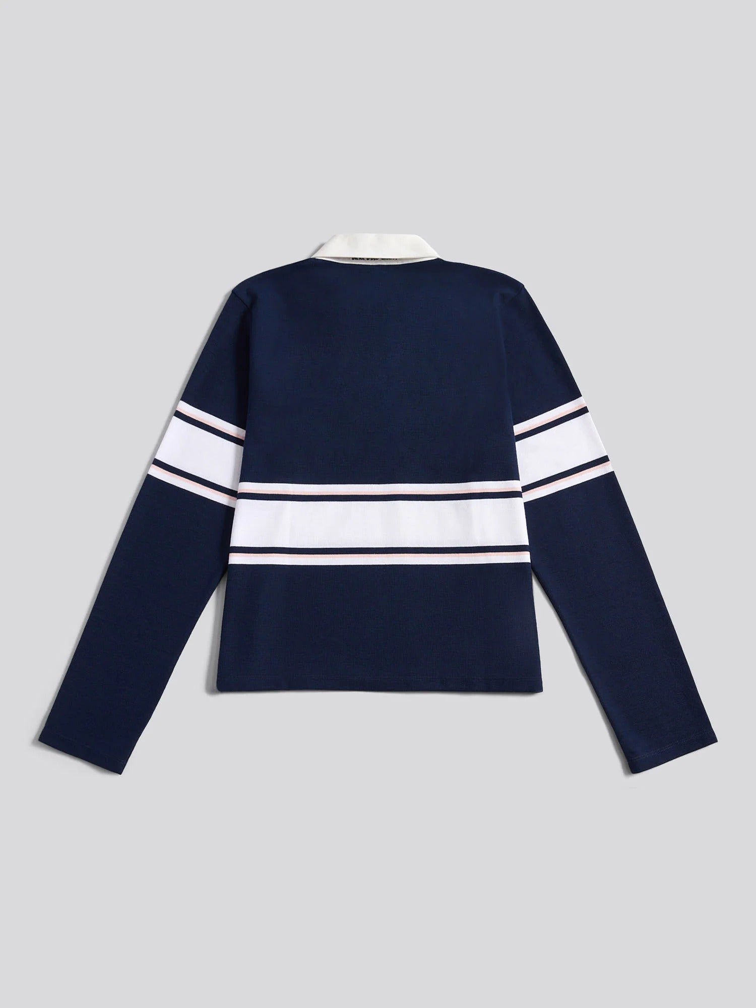 Women's Contrast Collar Stripe Rugby Top in Navy Iris