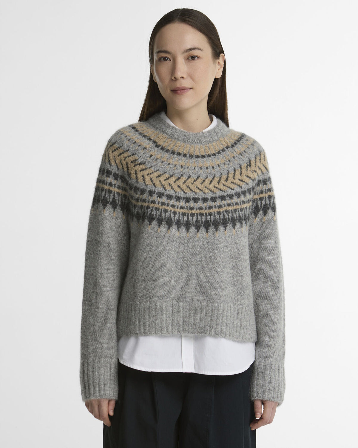 Annette Fair Isle Crew Neck Jumper - Grey Multi