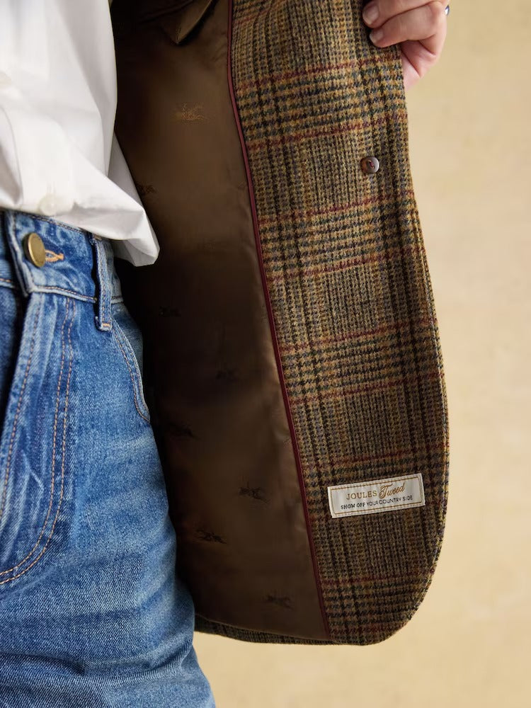 Hackmore Brown Check Relaxed Fit Tweed Blazer With Wool