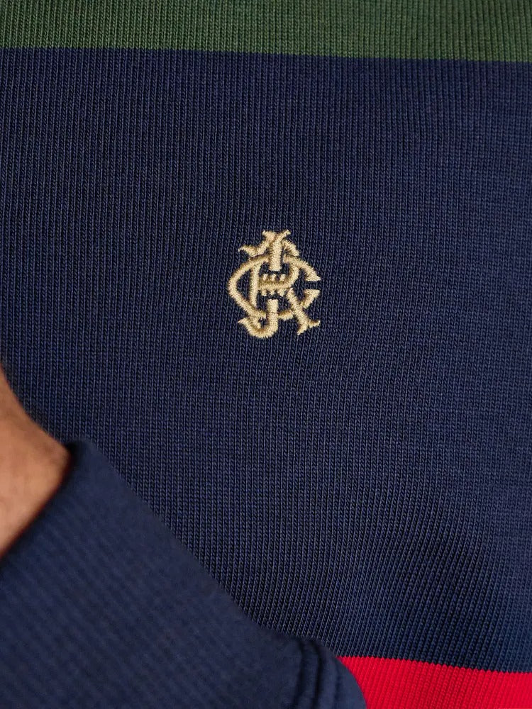 Navy & Green Striped Long Sleeve Rugby Shirt