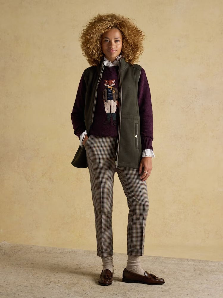Jonty Wine Red Intarsia Cotton-Rich Crew Neck Jumper