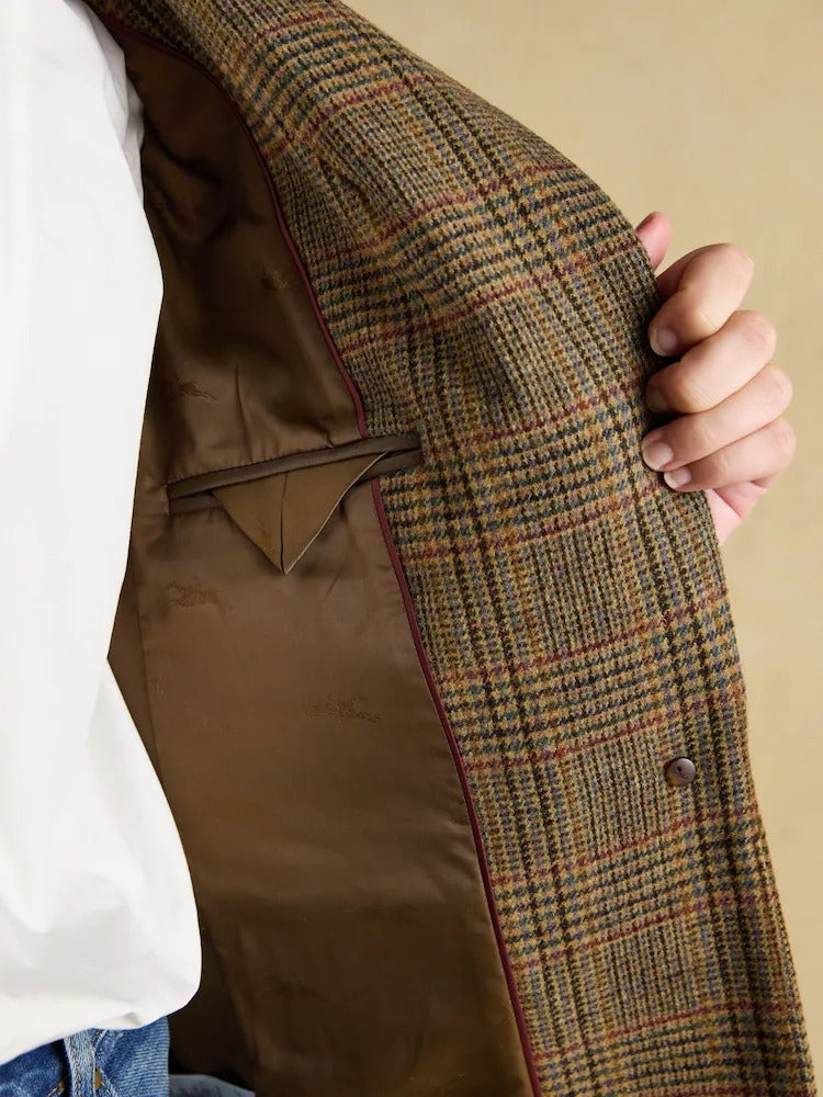 Hackmore Brown Check Relaxed Fit Tweed Blazer With Wool