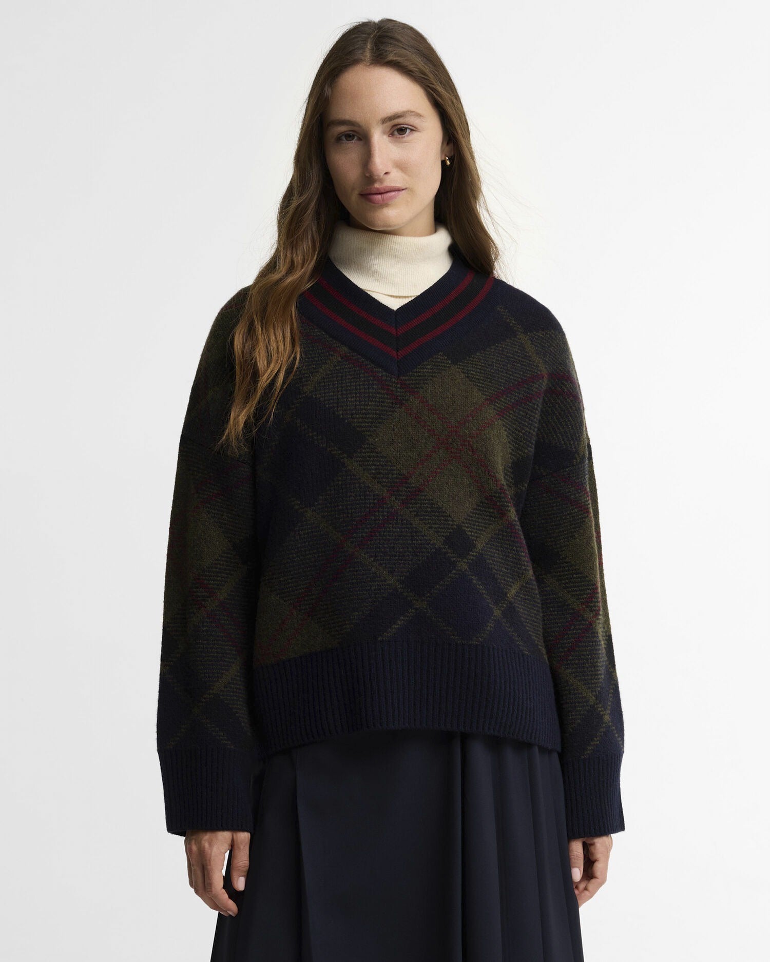 Shae V-Neck Tartan Wool Jumper - Shadow Classic Tartan
