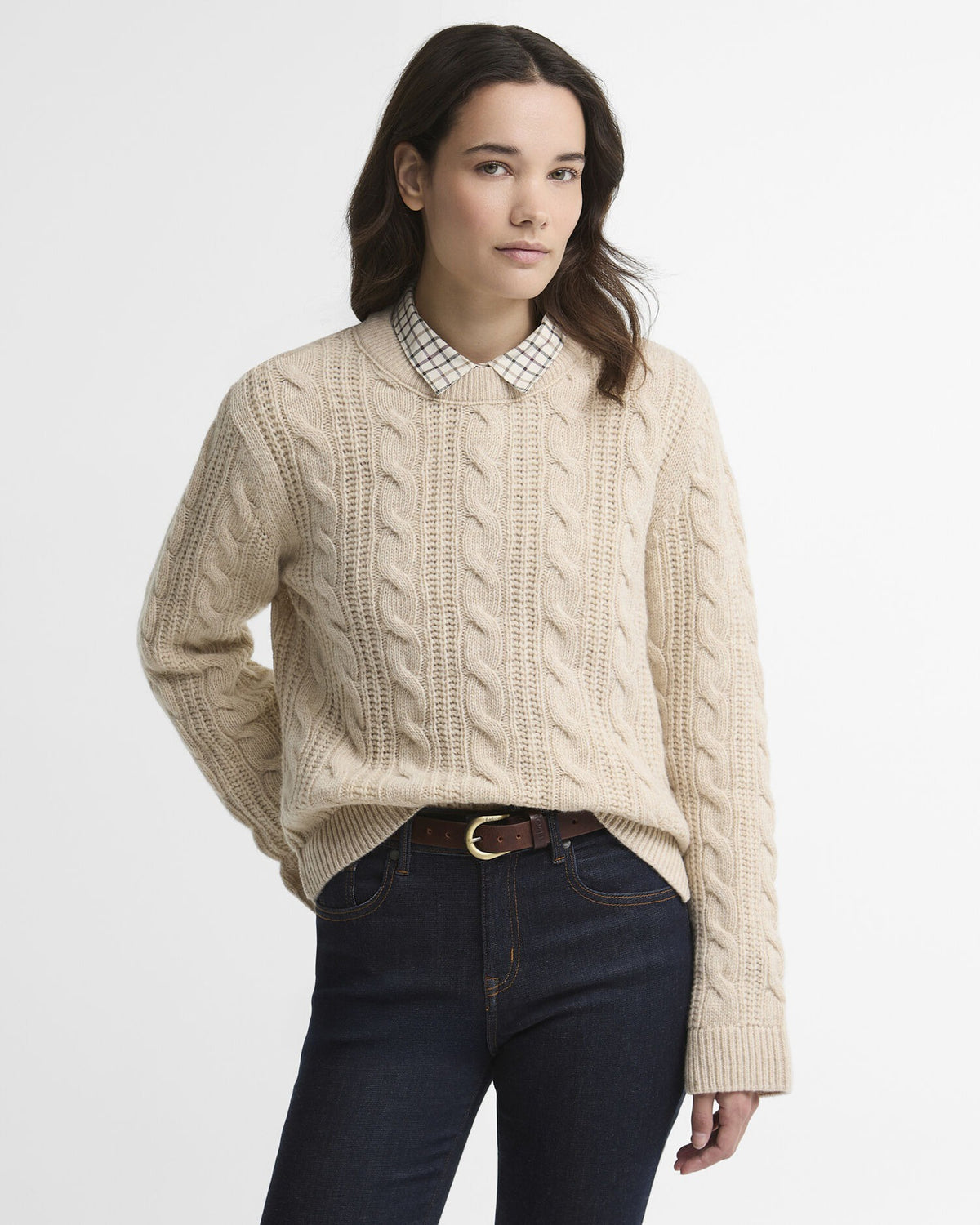 Joan Cropped Cable Knit Jumper - Birch