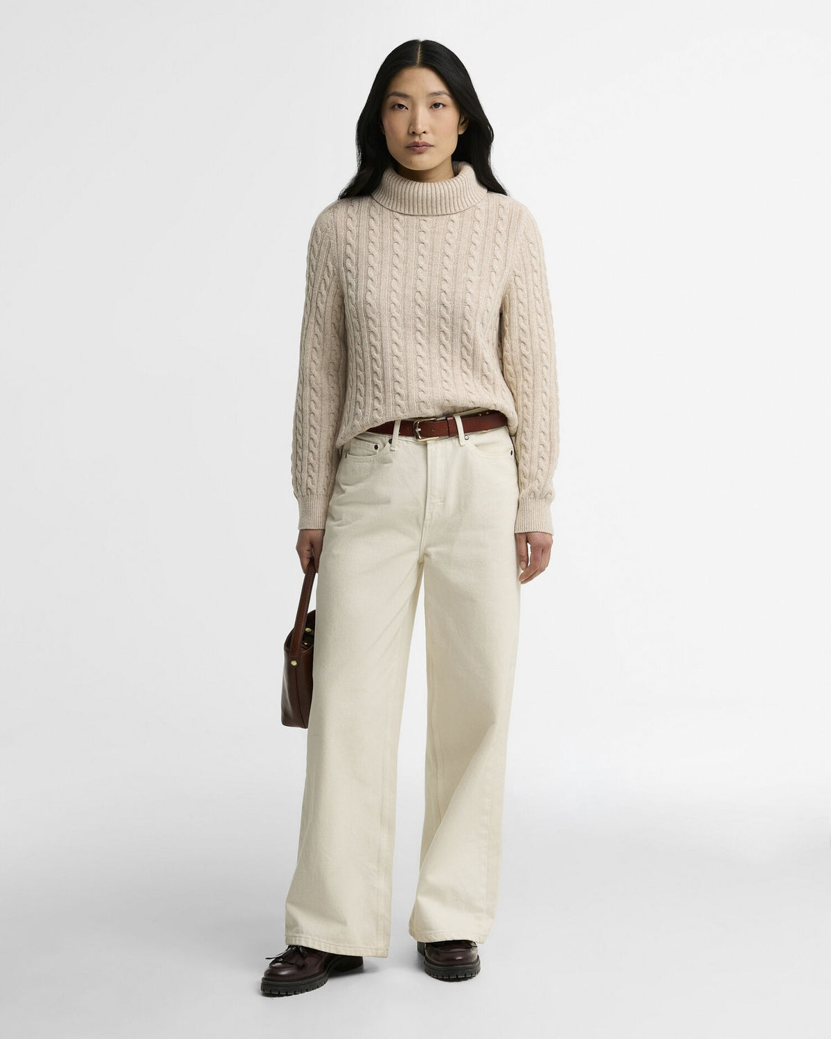 Ambleside Cable-Knit Rollneck Jumper - Oatmeal
