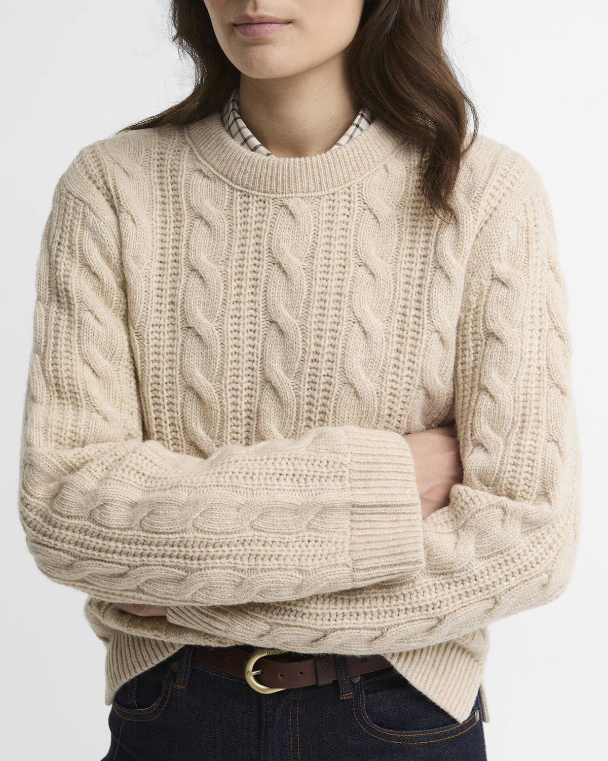Joan Cropped Cable Knit Jumper - Birch