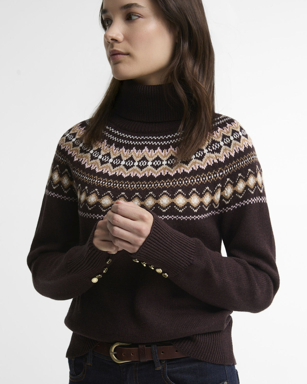 Darwen Fairisle Rollneck Jumper - Seal Brown