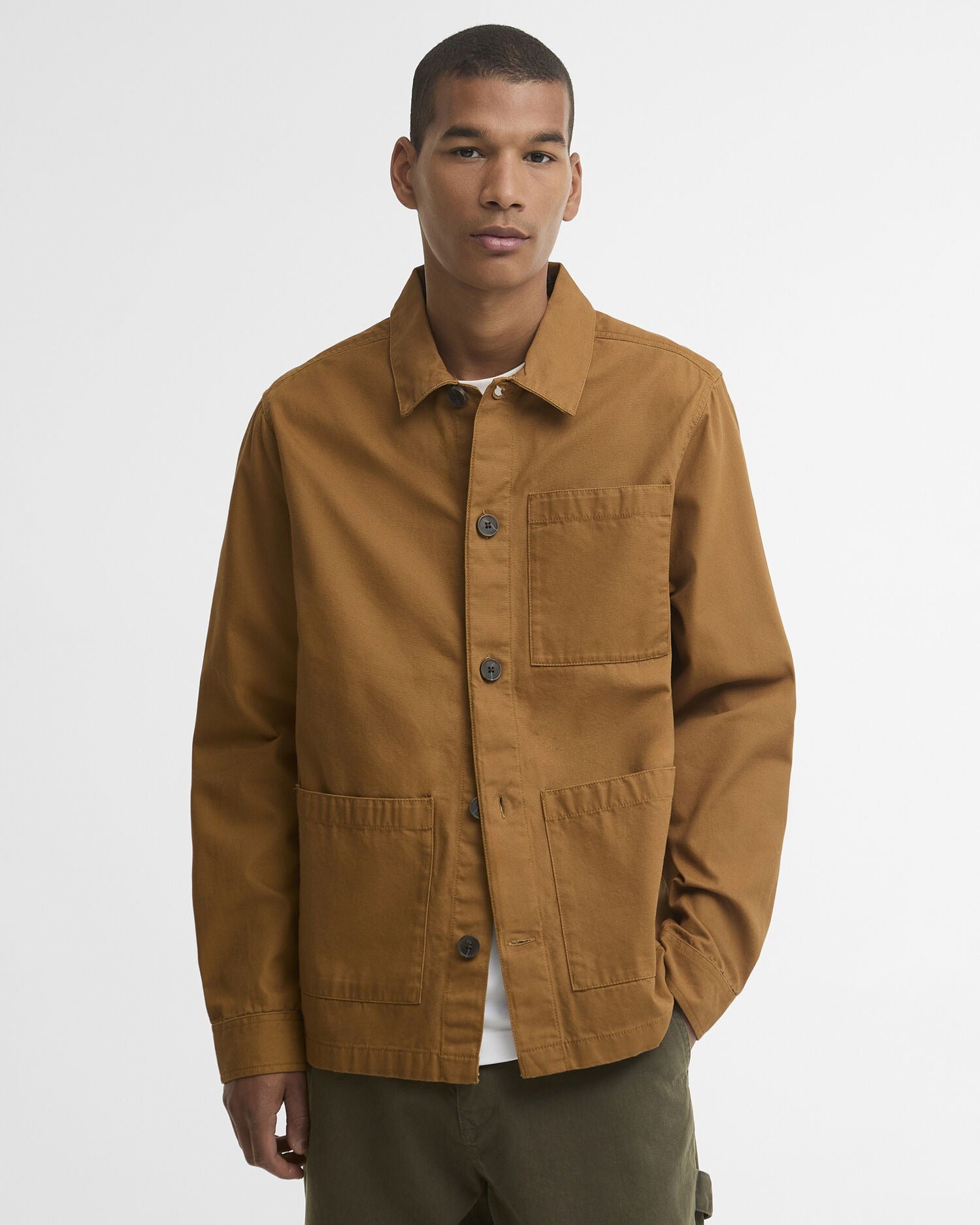 Tartan Trimmed Washed Overshirt - Cinammon