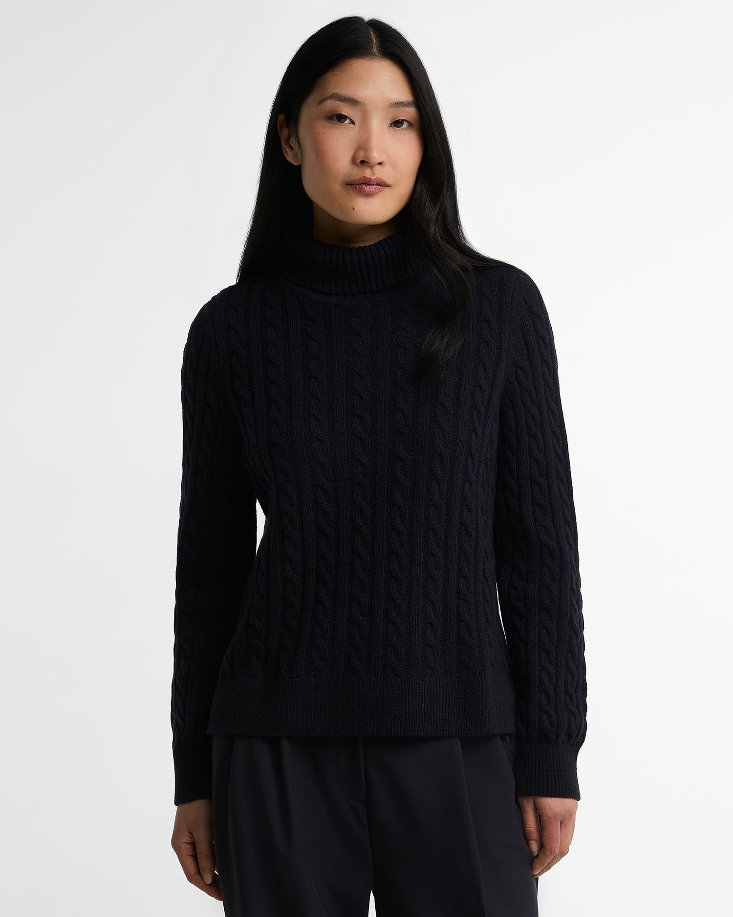 Ambleside Cable-Knit Rollneck Jumper - Navy
