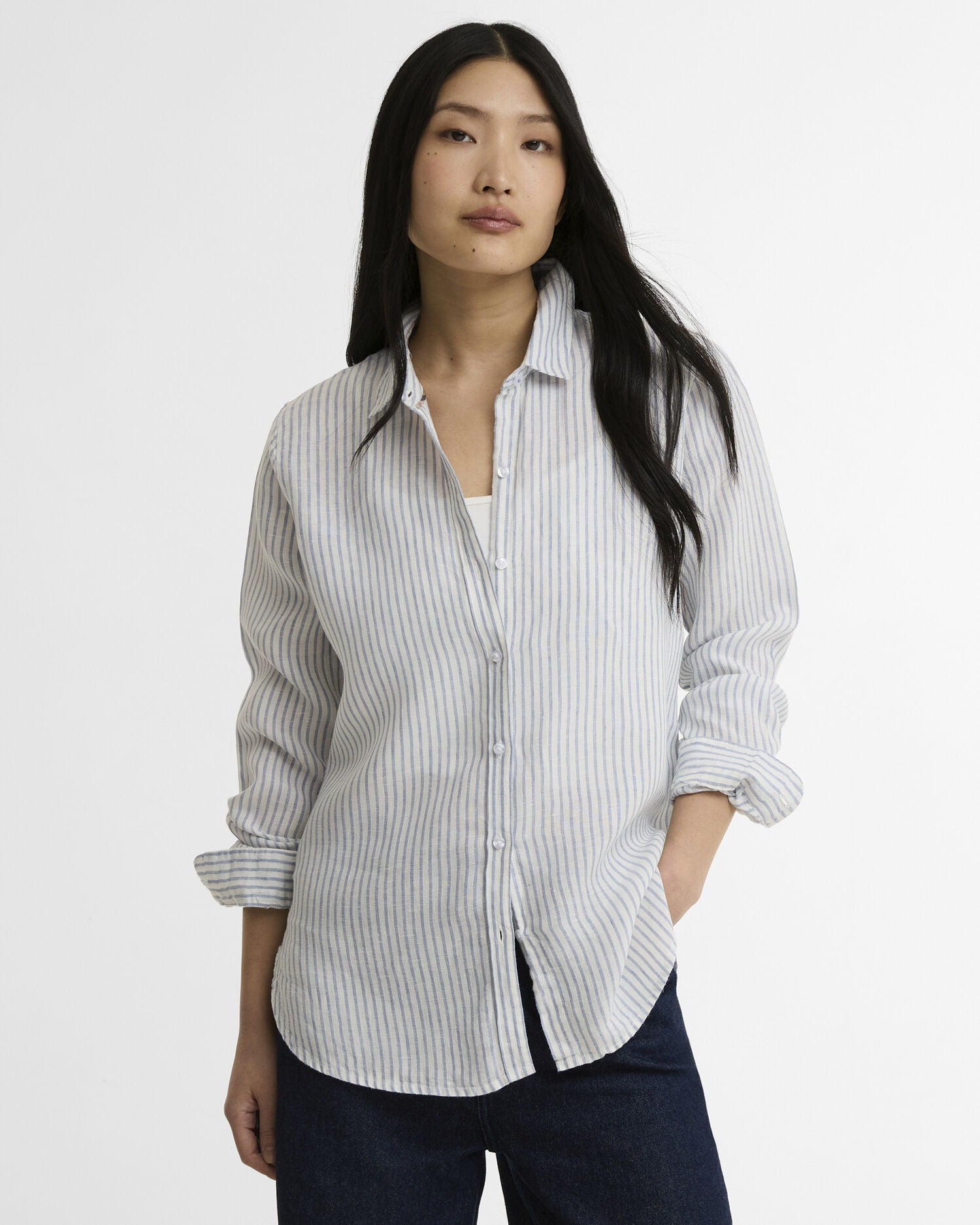 Marine Relaxed Long-Sleeved Shirt - Chambray Stripe
