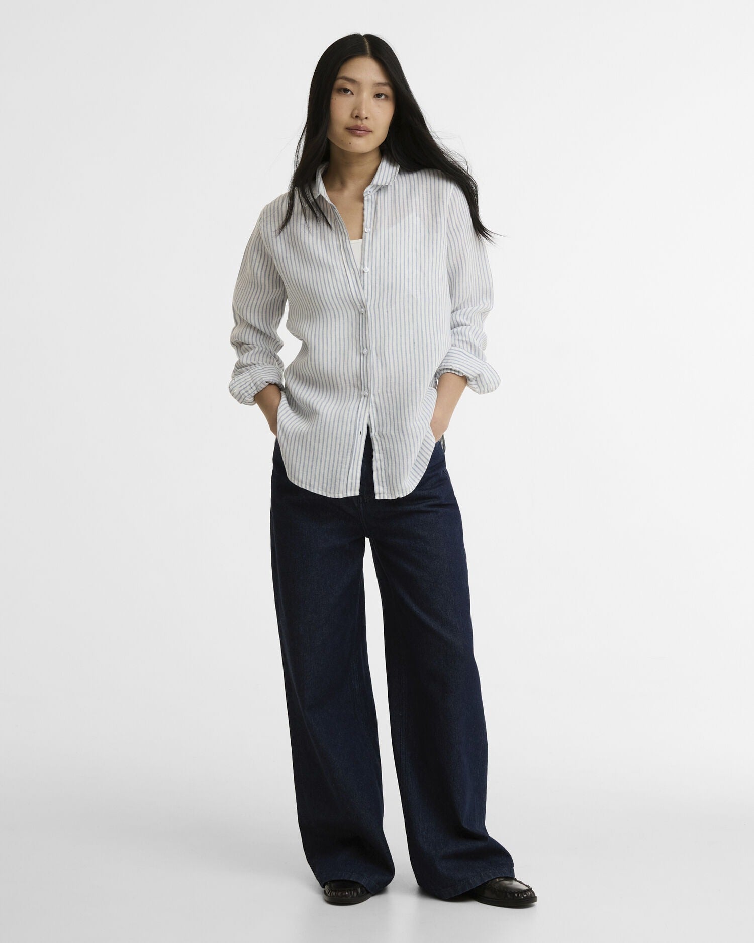 Marine Relaxed Long-Sleeved Shirt - Chambray Stripe