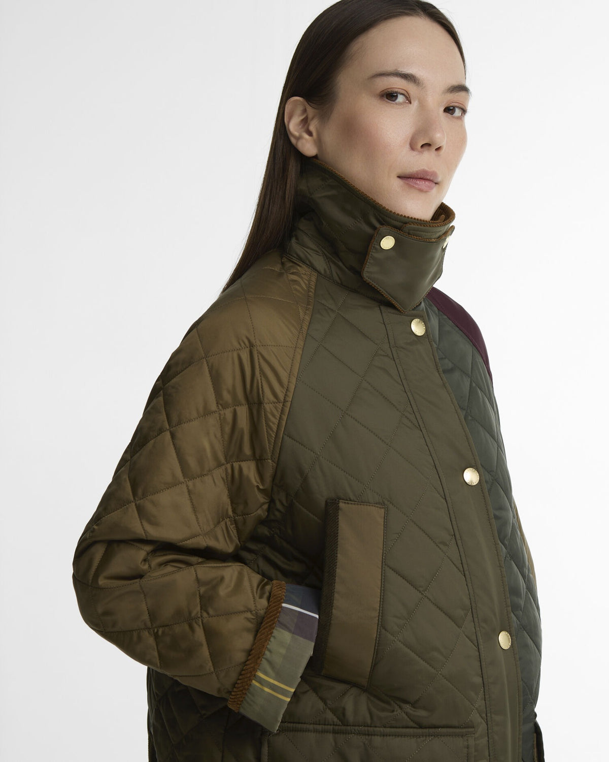 Patchwork Bedale Quilted Jacket - Olive/Ceech/Dk Olive/Merlot/Classic